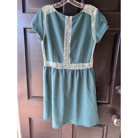 Green Pins and Needles Anthropologie Fit Flare Lace Trim Dress Cottagecore 10 - Picture 6 of 13